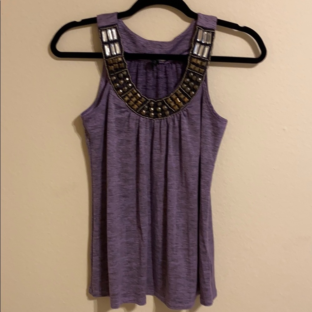 Purple BCX Tank Top w/ Jeweled Neckline Size M EUC